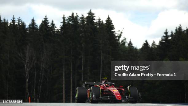 Carlos Sainz of Spain driving the Ferrari F1-75 on track during practice ahead of the F1 Grand Prix of Austria at Red Bull Ring on July 09, 2022 in...