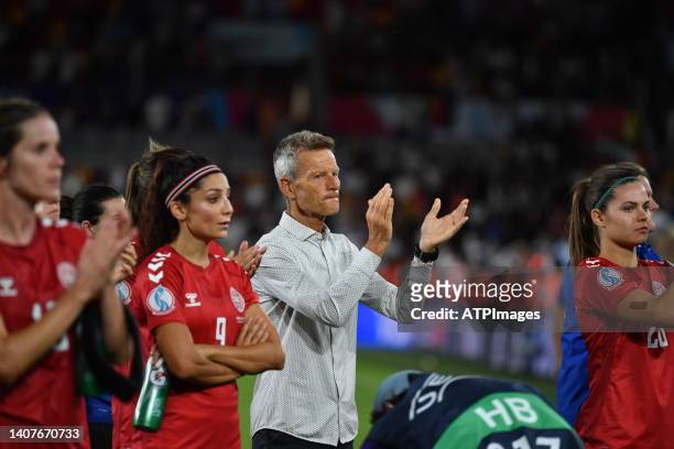 Denmark players in action after the UEFA Women’s Euro 2022 group B match between Germany and Denmark at Brentford Community stadium on July 08, 2022...
