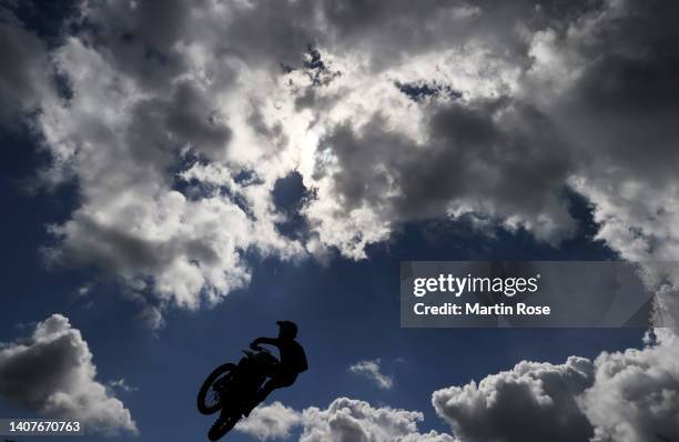 Participant in action during the International German Motocross Championships at Tensfeld on July 09, 2022 in Bad Segeberg, Germany.