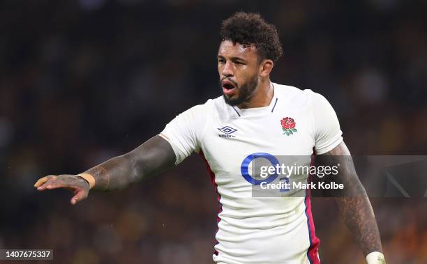 Courtney Lawes of England looks on during game two of the International Test Match series between the Australia Wallabies and England at Suncorp...