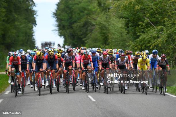 Filippo Ganna of Italy and Team INEOS Grenadiers, Marc Soler Gimenez of Spain and UAE Team Emirates, Andreas Lorentz Kron of Denmark and Team Lotto...