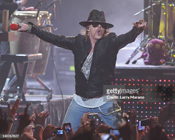 Axl Rose of Guns N' Roses performs at Fillmore Miami Beach on March 5, 2012 in Miami Beach, Florida.