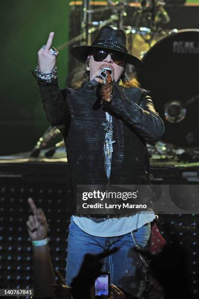 Axl Rose of Guns N' Roses performs at Fillmore Miami Beach on March 5, 2012 in Miami Beach, Florida.