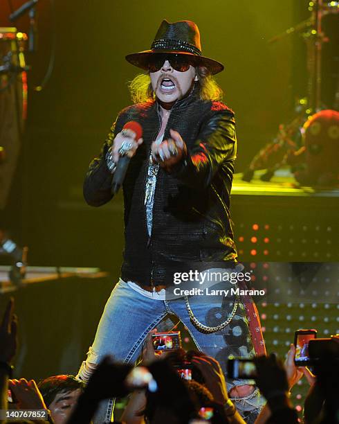 Axl Rose of Guns N' Roses performs at Fillmore Miami Beach on March 5, 2012 in Miami Beach, Florida.