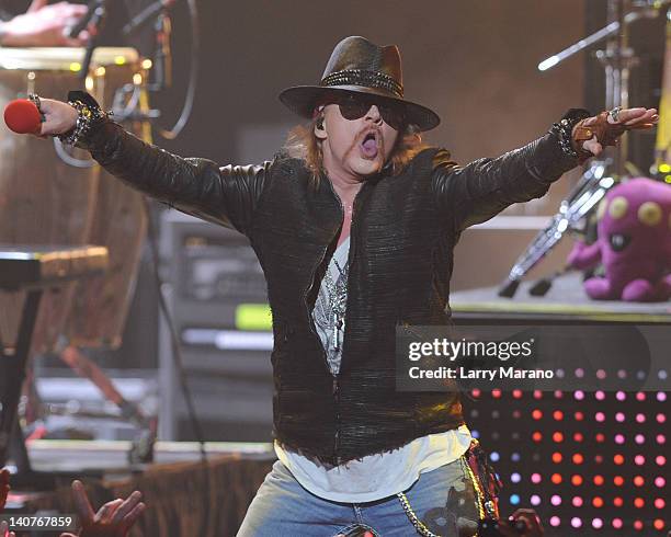 Axl Rose of Guns N' Roses performs at Fillmore Miami Beach on March 5, 2012 in Miami Beach, Florida.