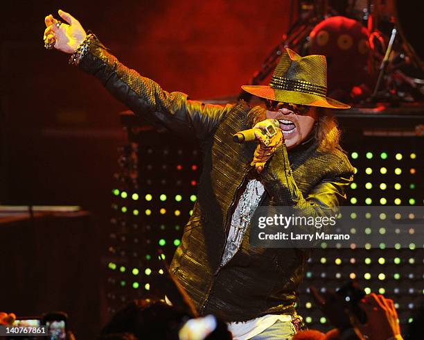 Axl Rose of Guns N' Roses performs at Fillmore Miami Beach on March 5, 2012 in Miami Beach, Florida.