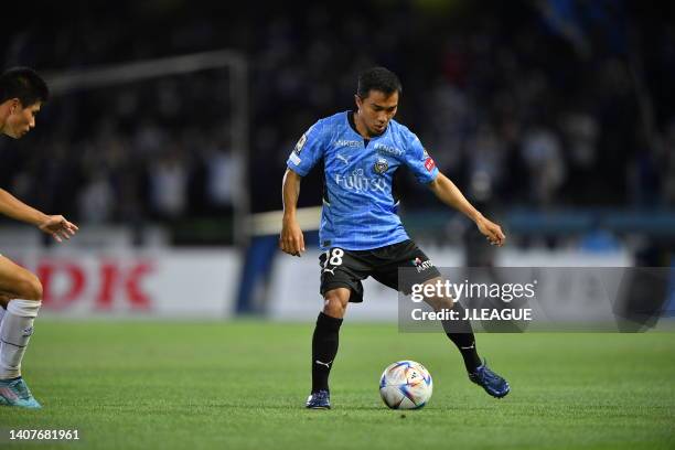 Of Kawasaki Frontale in action during the J.LEAGUE Meiji Yasuda J1 21st Sec. Match between Kawasaki Frontale and Gamba Osaka at Kawasaki Todoroki...