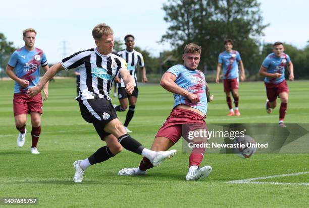 Matt Ritchie of Newcastle United scores the opening goal during the Pre-Season Friendly against Gateshead FC at Newcastle United Training Centre on...