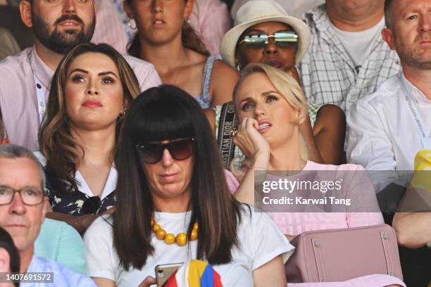 Carly Steel and Rebel Wilson are seen attends The Wimbledon Women's Singles Final at the All England Lawn Tennis and Croquet Club on July 09, 2022 in...