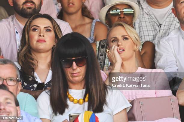 Carly Steel and Rebel Wilson are seen attends The Wimbledon Women's Singles Final at the All England Lawn Tennis and Croquet Club on July 09, 2022 in...