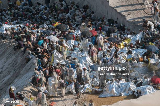 Around 2000 Ende Gelaende activists enter the Garzweiler II open-cast lignite mine on June 22, 2019 in Juechen, Germany. They protest against fossil...