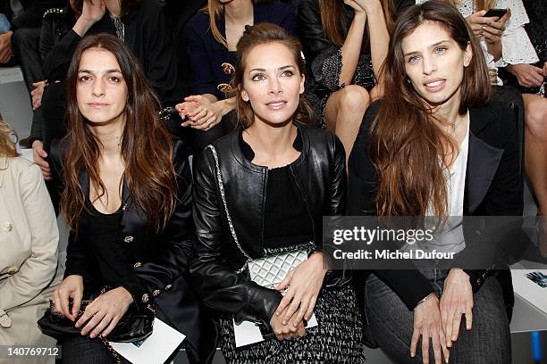 Joana Preiss, Melissa Theuriau and Maiwenn Le Besco attend the Chanel Ready-To-Wear Fall/Winter 2012 show as part of Paris Fashion Week at Grand...