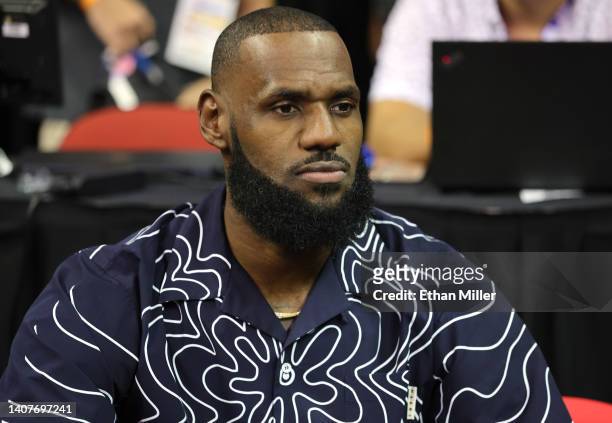 LeBron James of the Los Angeles Lakers attends a game between the Lakers and the Phoenix Suns during the 2022 NBA Summer League at the Thomas & Mack...
