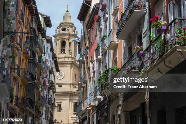 old town, cathedral in background, pamplona, spain - pamplona stockfoto's en -beelden