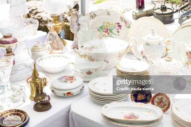 ceramic dinner service in a market - antique stock pictures, royalty-free photos & images