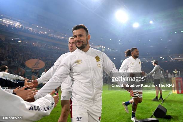 Danny Care of England greets fans as he runs onto the field of play before game two of the International Test Match series between the Australia...