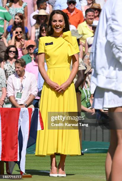 Catherine, Duchess of Cambridge attends the Women's Singles Final at the Wimbledon Women's Singles Final at All England Lawn Tennis and Croquet Club...