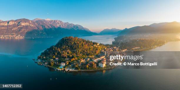 aerial view of bellagio, lake como, italy - lake como aerial stock pictures, royalty-free photos & images