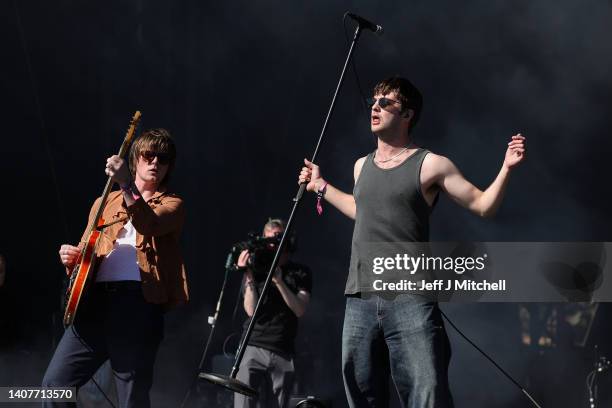 Grian Chatten vocalist of Fontaines D.C. Performs on the main stage during day two of the TRNSMT Festival at Glasgow Green on July 09, 2022 in...