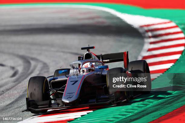 Marcus Armstrong of New Zealand and Hitech Grand Prix drives on track during the Round 8:Spielberg Sprint race of the Formula 2 Championship at Red...