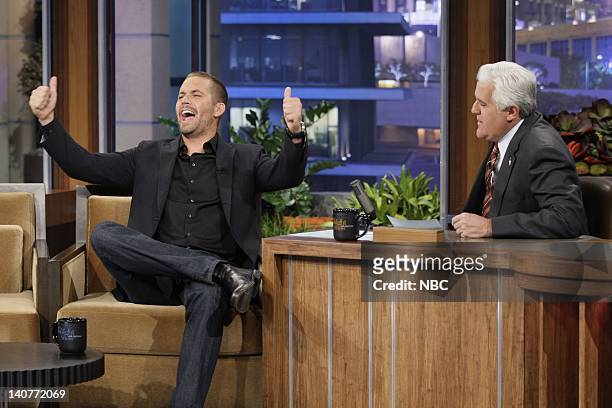 Episode 4033 -- Pictured: Actor Paul Walker during an interview with host Jay Leno on May 2, 2011 -- Photo by: Paul Drinkwater/NBC/NBCU Photo Bank