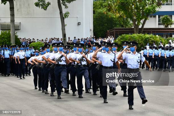 Graduates attend the passing-out parade at the Hong Kong Police College on July 9, 2022 in Hong Kong, China.