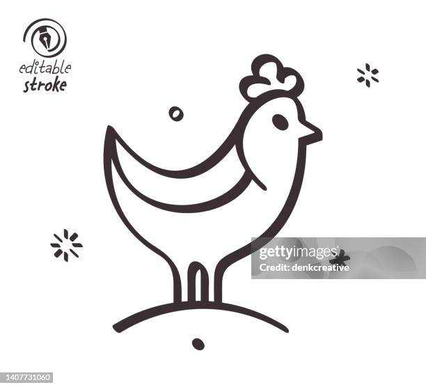 stockillustraties, clipart, cartoons en iconen met playful line illustration for poultry farm - chicken drawing