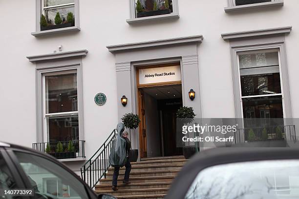 Musician enters Abbey Road Studios in St John's Wood on March 5, 2012 in London, England. Abbey Road in North London has been made famous by 1960s...