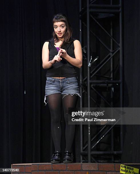 Angelina Prendergast performs during the "Innocent Flesh" cast photo call at the Actors Temple Theatre on March 6, 2012 in New York City.