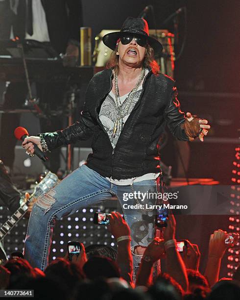 Axl Rose of Guns N' Roses performs at Fillmore Miami Beach on March 5, 2012 in Miami Beach, Florida.