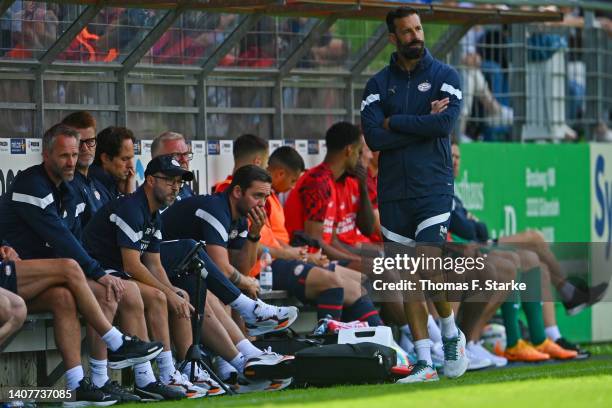 Head coach Ruud van Nistelrooy of Eindhoven reacts during the pre-season friendly match between DSC Arminia Bielefeld and PSV Eindhoven at...