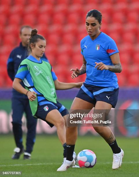 Martina Piemonte of Italy warms up during the UEFA Women's Euro 2022 Italy Training Session at The New York Stadium on July 09, 2022 in Rotherham,...