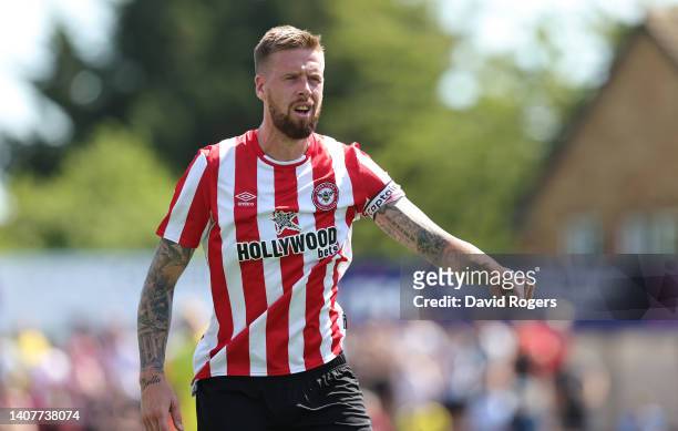 Pontus Jansson of Brentford looks on during the pre season friendly match between Boreham Wood and Brentford at Meadow Park on July 09, 2022 in...