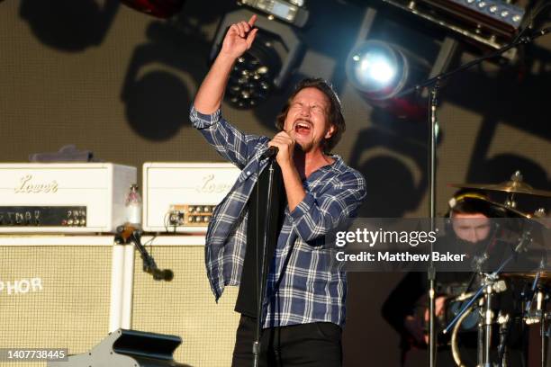 Eddie Vedder of Pearl Jam performs as American Express present BST Hyde Park at Hyde Park on July 09, 2022 in London, England.