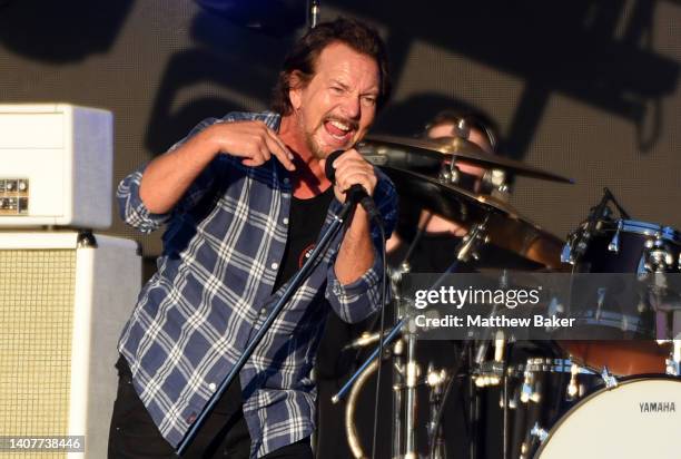 Eddie Vedder of Pearl Jam performs as American Express present BST Hyde Park at Hyde Park on July 09, 2022 in London, England.