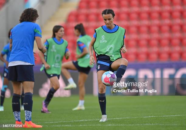 Barbara Bonansea of Italy warms up during the UEFA Women's Euro 2022 Italy Training Session at The New York Stadium on July 09, 2022 in Rotherham,...