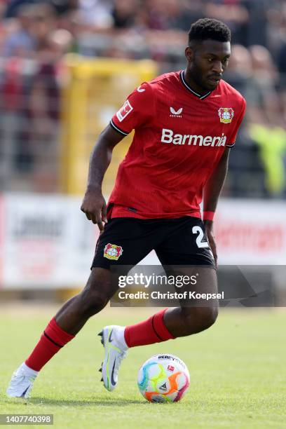 Timothy Fosu-Mensah of Leverkusen runs with the ball during the pre-season friendly match between Bayer 04 Leverkusen and MSV Duisburg at IMS Arena...