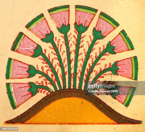 ancient egyptian art representation of desert plants and flowers - egyptian patterns stock illustrations