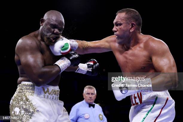 Kubrat Pulev punches Derek Chisora during the WBA International Heavyweight Title Fight between Derek Chisora and Kubrat Pulev during the Matchroom...