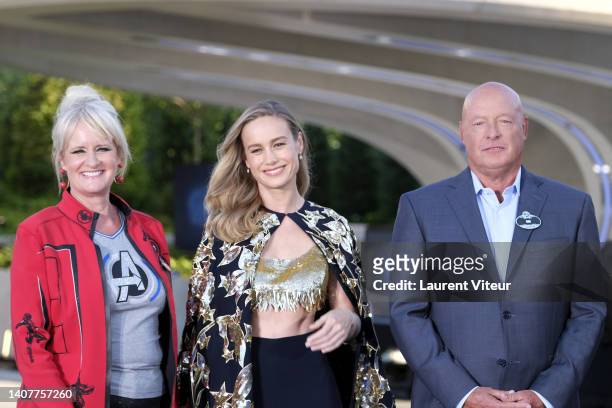 President of Dinseyland Paris Natacha Rafalski, Actress Brie Larson and Ceo of Disney Bob Chapek attend Marvel Avengers Campus opening ceremony at...