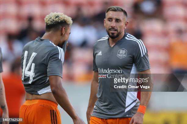 Hector Herrera of Houston Dynamo warms up prior to the MLS game between FC Dallas and Houston Dynamo FC at PNC Stadium on July 9, 2022 in Houston,...