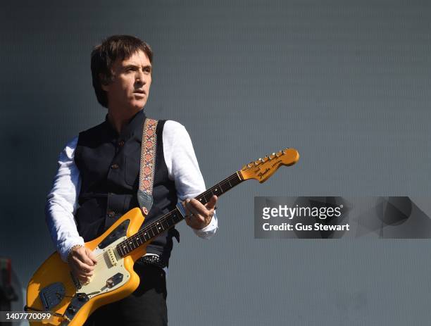 Johnny Marr performs on the Great Oak Stage as American Express present BST Hyde Park at Hyde Park on July 09, 2022 in London, England.