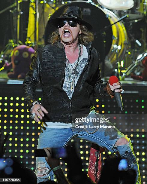 Axl Rose of Guns N' Roses performs at Fillmore Miami Beach on March 5, 2012 in Miami Beach, Florida.