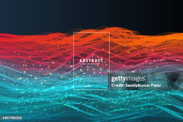 wave background. abstract vector illustration. 3d technology style. - red sparks stock illustrations