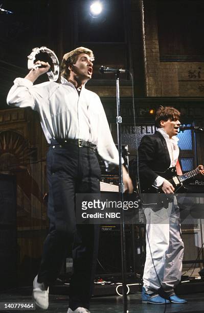 Episode 16 -- Pictured: Simon Le Bon, Andy Taylor -- Musical guest Duran Duran performs on March 19, 1983 -- Photo by: Alan Singer/NBC/NBCU Photo Bank