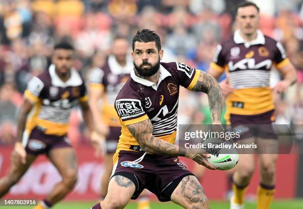 Adam Reynolds of the Broncos passes the ball during the round 17 NRL match between the Brisbane Broncos and the St George Illawarra Dragons at...