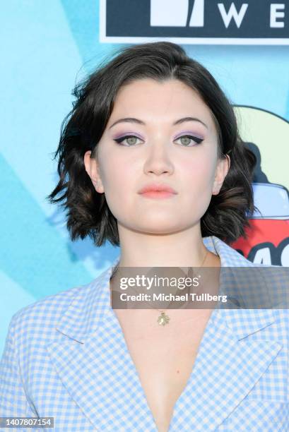 Actor Isa Briones attends Musical Theatre West's "Grease" VIP Media Night at Carpenter Performing Arts Center on July 09, 2022 in Long Beach,...