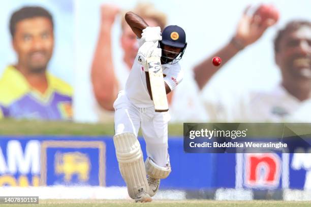 Kamindu Mendis of Sri Lanka bats during day three of the Second Test in the series between Sri Lanka and Australia at Galle International Stadium on...