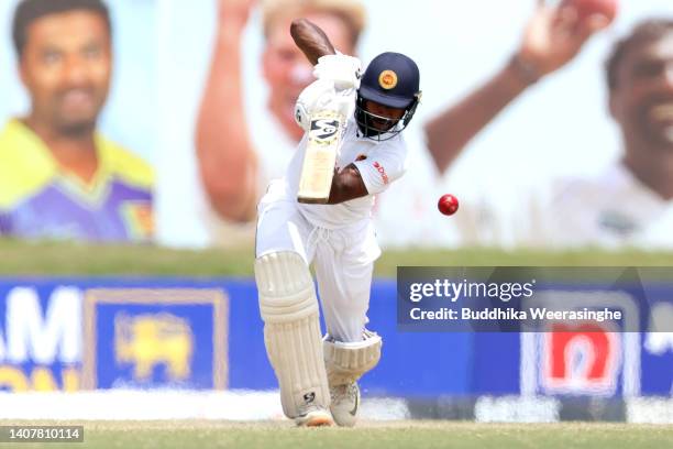 Kamindu Mendis of Sri Lanka bats during day three of the Second Test in the series between Sri Lanka and Australia at Galle International Stadium on...