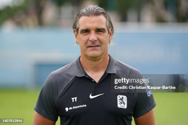 Harald Huber, Goalkeeper coach of TSV 1860 München poses during the team presentation at Training ground on July 09, 2022 in Munich, Germany.